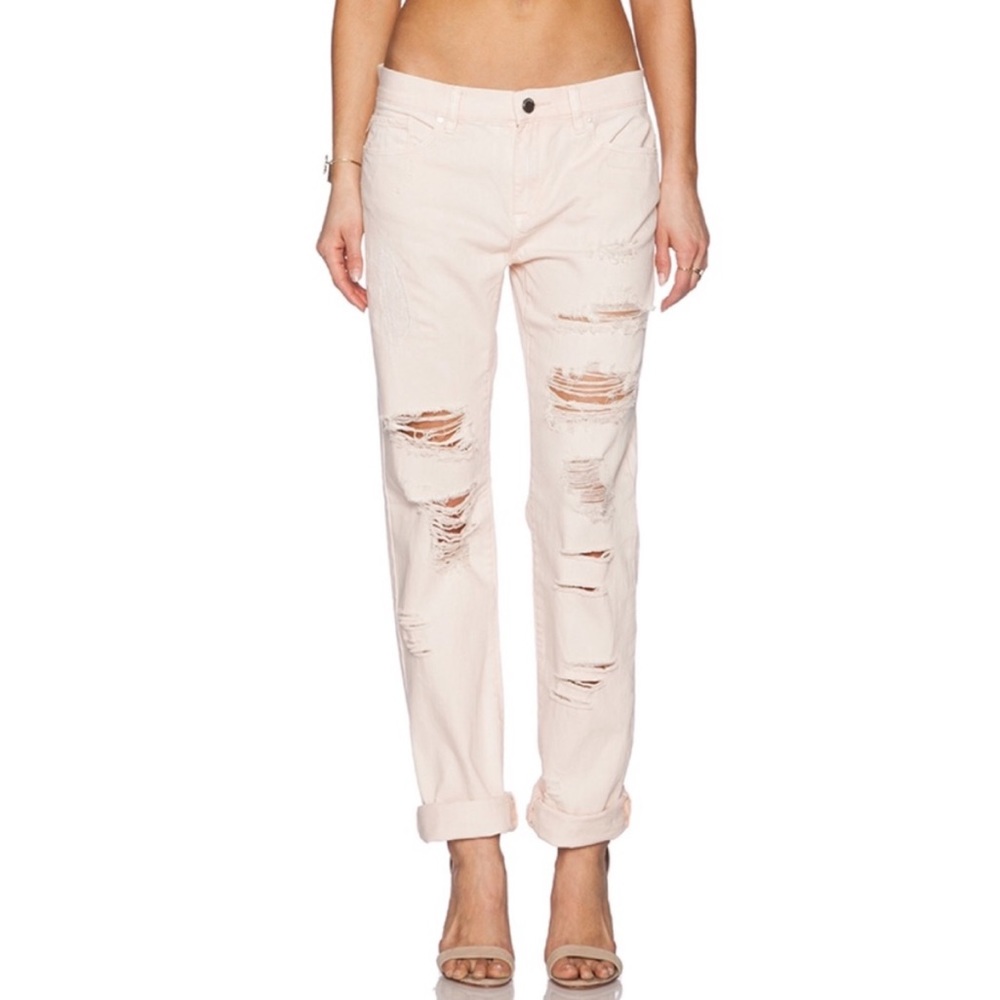 Blank NYC Ditz Distressed Pale Pink Denim Rock Cotton Boyfriend Jeans NWOT 30